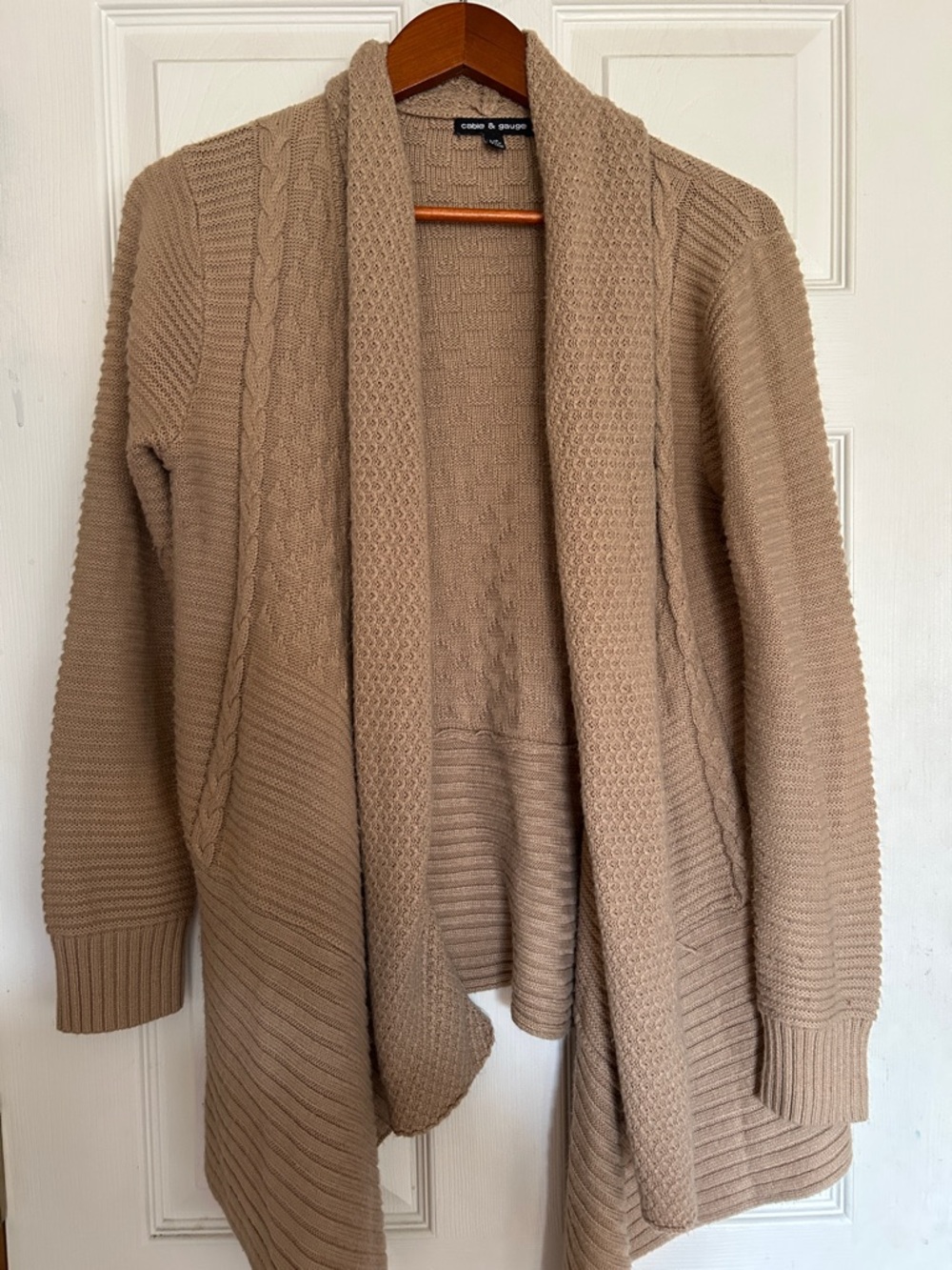 Cable & Gauge Taupe Open-Front Cable Cardigan